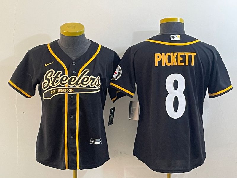 Women Pittsburgh Steelers #8 Pickett Black Joint Name 2024 Nike Limited NFL Jersey style 1